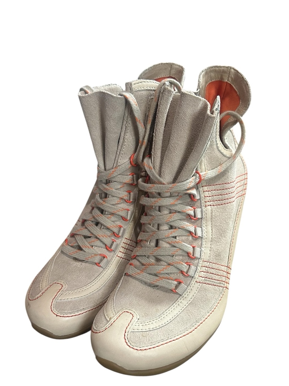 Tsubo Gardo Bone Beige Suede Leather Wedge Ankle Boots Orange Details Sz 8.5 - Picture 7 of 15